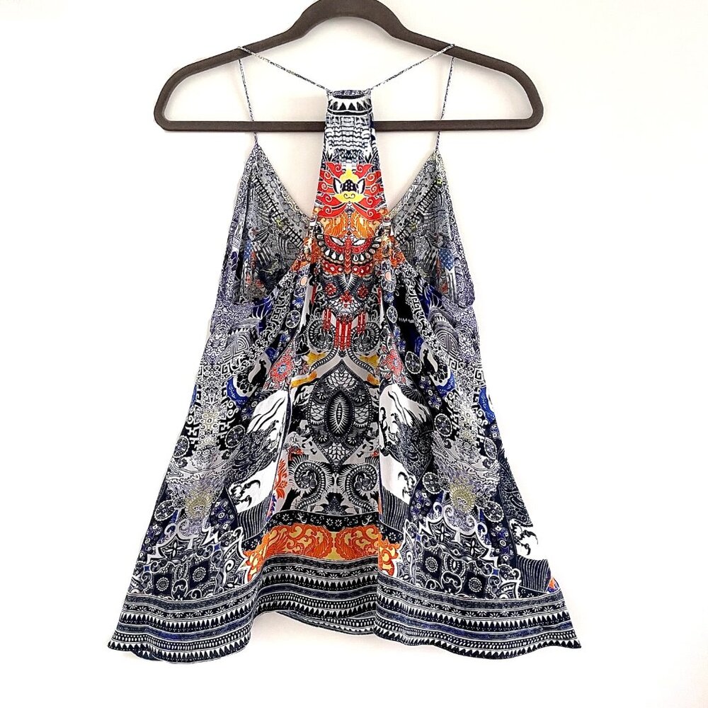 Camilla Shoestring Strap Embellished Silk Tank Top Size S - Picture 3 of 11